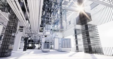 BIM model conceptual visualization of the utilities of the building Stock Illustration