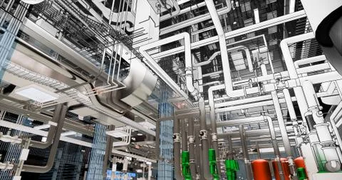 BIM model conceptual visualization of the utilities of the building Stock Illustration