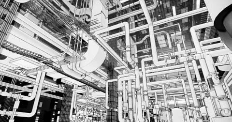 BIM model conceptual visualization of the utilities of the building Stock Illustration
