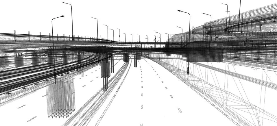 The BIM model of the object of transport infrastructure of wireframe view Ilustración de archivo