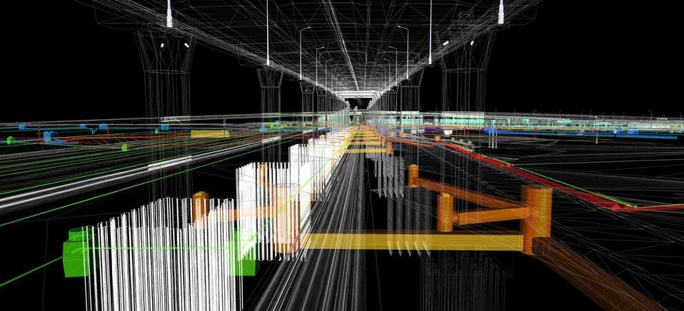 The BIM model of the object of transport infrastructure of wireframe view	 Stock Illustration