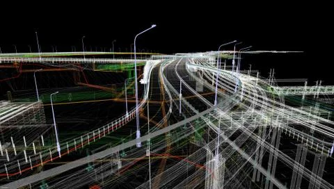 The BIM model of the object of transport infrastructure of wireframe view Stock Illustration