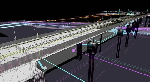The BIM model of the object of transportation infrastructure of wireframe view 库存影片 145223480