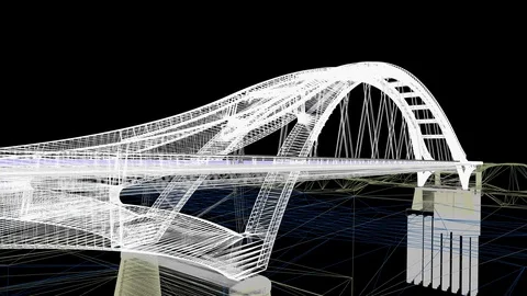 The BIM model of the railway bridg of wireframe view 库存影片 128057217