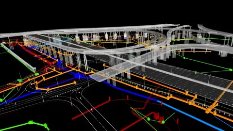 The BIM model of the underground infrastructure object of urban utilities wirefr 库存影片 128056870