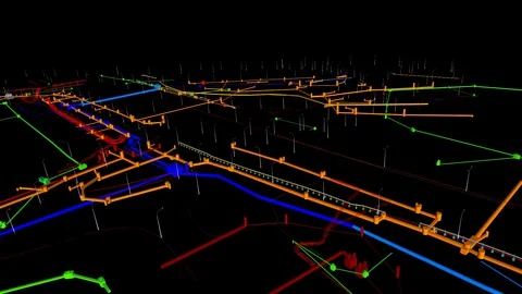 BIM model of underground infrastructure object of urban utilities wireframe view Stock Footage 128056871
