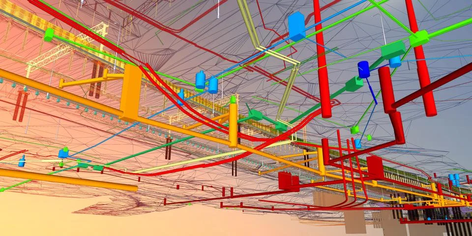 BIM model of underground infrastructure object of urban utilities wireframe view Ilustración de archivo