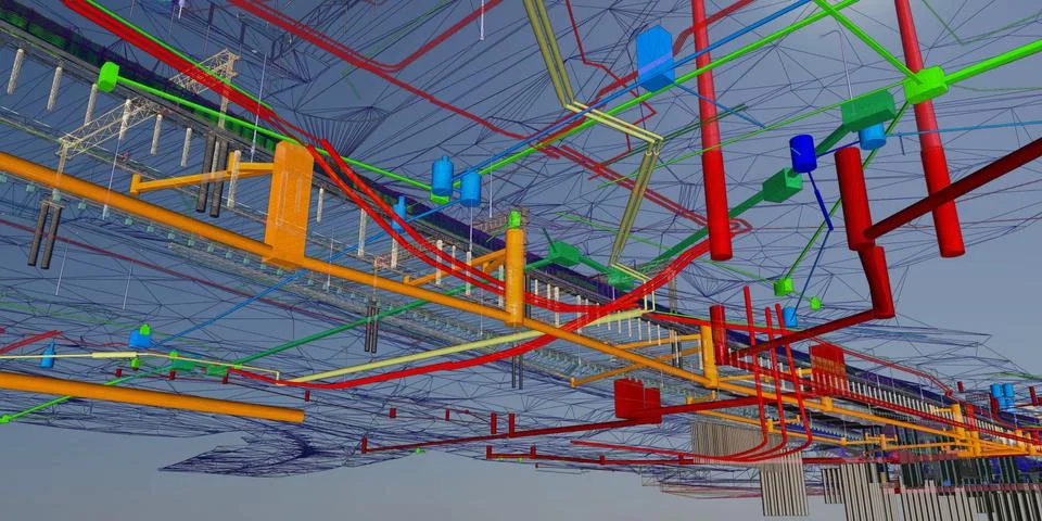 BIM model of underground infrastructure object of urban utilities wireframe view Ilustración de archivo