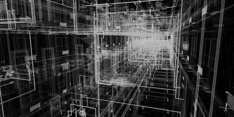The BIM model of the utilities of wireframe view Stock Illustration