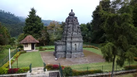 Bima Temple Of Dieng Kulture On Java Island, Indonesia, Aerial View Video stock 210099503