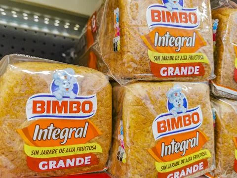 Bimbo toast Integral bread packaging in the supermarket in Mexico. Stock Photos