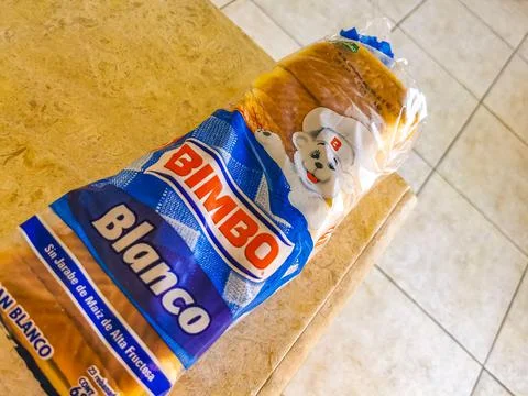 Bimbo toast white bread packaging package in Mexico. Stock Photos