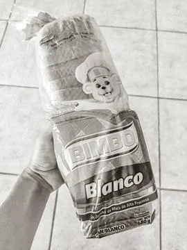 Bimbo toast white bread packaging package in Mexico. Stock Photos