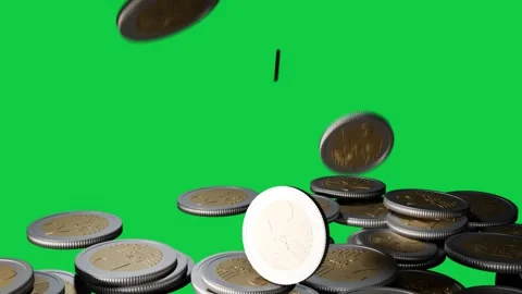 Bimetallic coins falling from top, flipping and colliding, reshaping pile on Stock Footage 337887595