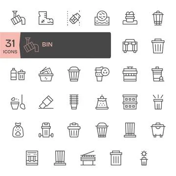 Bin Digital Vector Pack containing 35 Display Perfect Regular Line 128x128 .. Stock Illustration