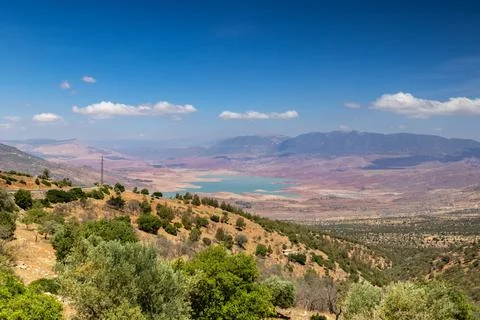 The Bin el Ouidane Dam is an arch dam on the El-Abid River in Azilal Provin.. Stock Photos