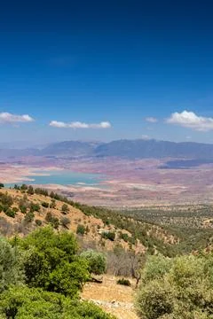 The Bin el Ouidane Dam is an arch dam on the El-Abid River in Azilal Provin.. Stock Photos