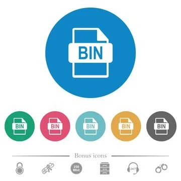 Bin file format flat round icons Stock Illustration