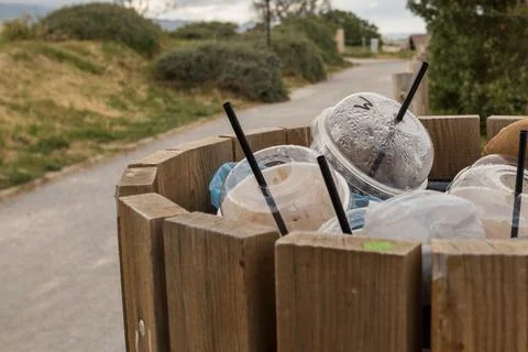 A bin full of trash 스톡 사진