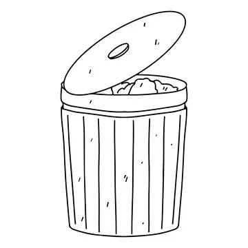Bin with garbage. Hand drawn doodle style. Vector illustration isolated on wh Stock Illustration