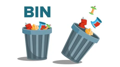 Bin Garbage Vector. Full Of Trash. Inverted. Isolated Flat Illustration Stock Illustration