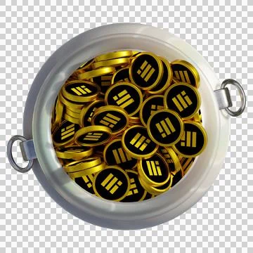 Binance USD (BUSD)3D crypto coin in glass pot Stock Illustration