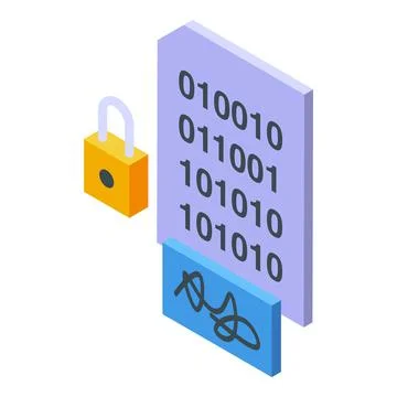 Binar code sign icon isometric vector. Signature contract 스톡 일러스트