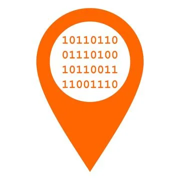 Binärcode und Kartenmarkierung - Binary code and location pin Binärcode un. Foto stock