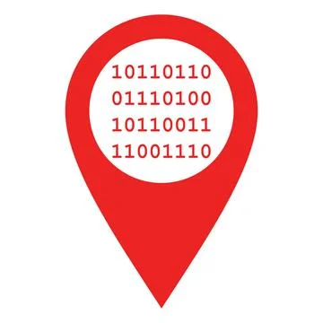 Binärcode und Kartenmarkierung - Binary code and location pin Binärcode un. Foto stock