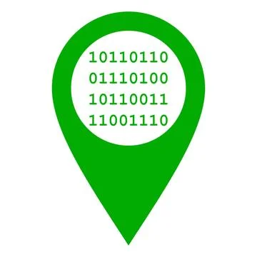 Binärcode und Kartenmarkierung - Binary code and location pin Binärcode un. Stock Photos