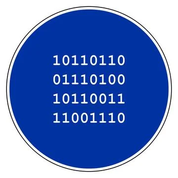 Binärcode und Verkehrsschild - Binary code and blue sign Binärcode und Ver. 스톡 사진