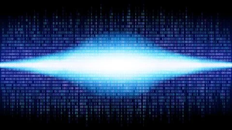 Binary abstract background with bright radiance in the digital space Stockillustratie