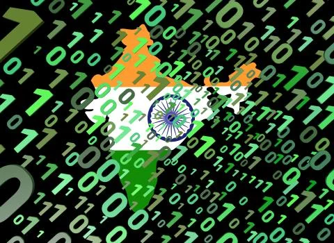 Binary and india map flag animation Illustrazione stock