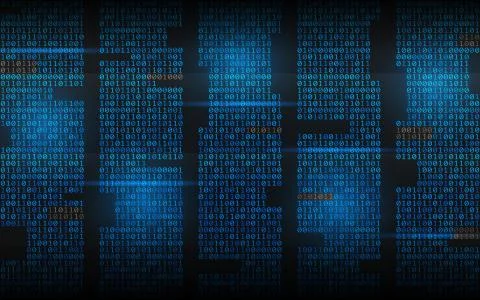 Binary background. Abstract streaming code. Matrix digits on dark backdrop Illustrazione stock