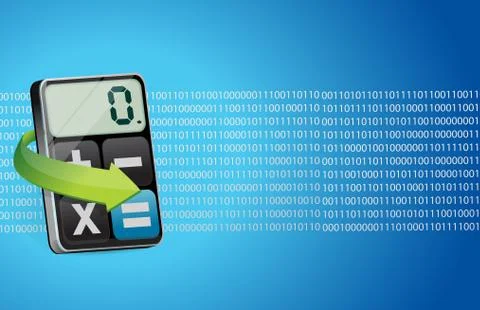 Binary background and modern calculator Stock Illustration