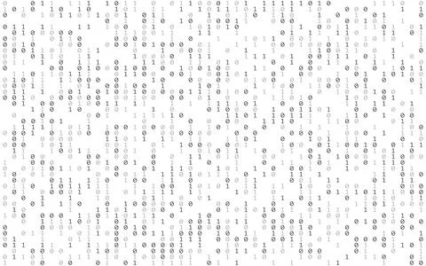 Binary background. Falling digits on white backdrop. Matrix effect with falling 스톡 일러스트