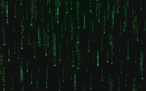 Binary background. Green matrix texture with running numbers. Abstract falling Stock Illustration