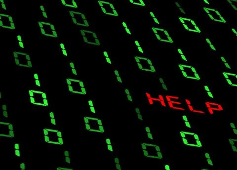 Binary background with help sign on black background Stock Illustration