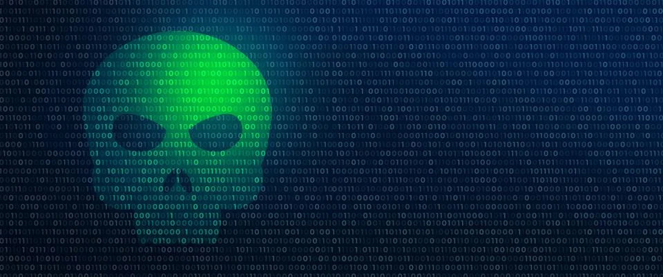 Binary background with Human skull. Cyber attack and Network Security Concept Stock Illustration