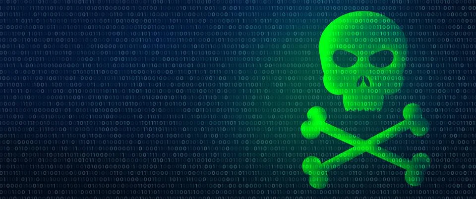 Binary background with Human skull. Cyber attack and Network Security Concept Stock Illustration