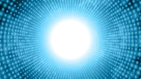 Binary big data stream visualization. Blue tunnel flow of data as numbers str Stockillustratie