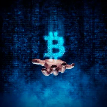 Binary bitcoin hand Stockillustratie