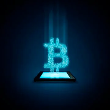 Binary bitcoin tablet Stock-Illustration