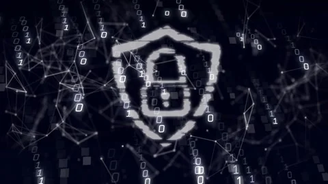 Binary bits drawing lines forming shield as padlock icon cycling locked unlocked Stock Footage 311226237