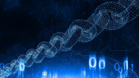 Binary blockchain chain in digital cyberspace Stock Footage 120369357
