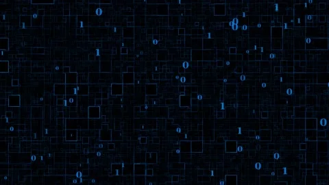Binary blue color abstract box pattern dark technology background Stock Footage 204723414