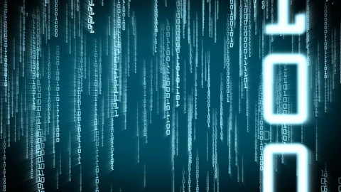 Binary blue particles falling in Matrix. Seamless network concept with alpha Stock Footage 98603963
