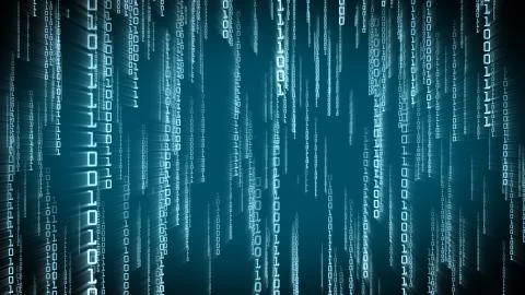 Binary blue particles falling in Matrix. Network digital concept Stock Illustration