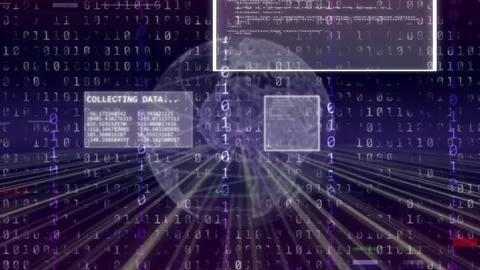 Binary cascade sparking hologram globe emerging, rotating, linking data lanes, Stock Footage 334743914