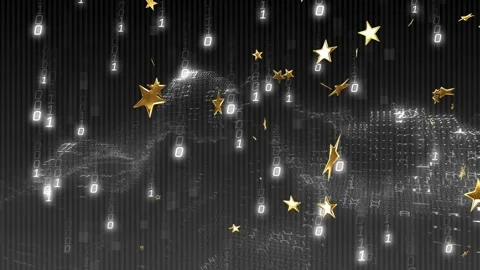 Binary cascade starting and driving gold stars drifting rotating while grid Stock Footage 329551420